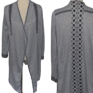 Blue Rain Embroidered Drape Front Cardigan
